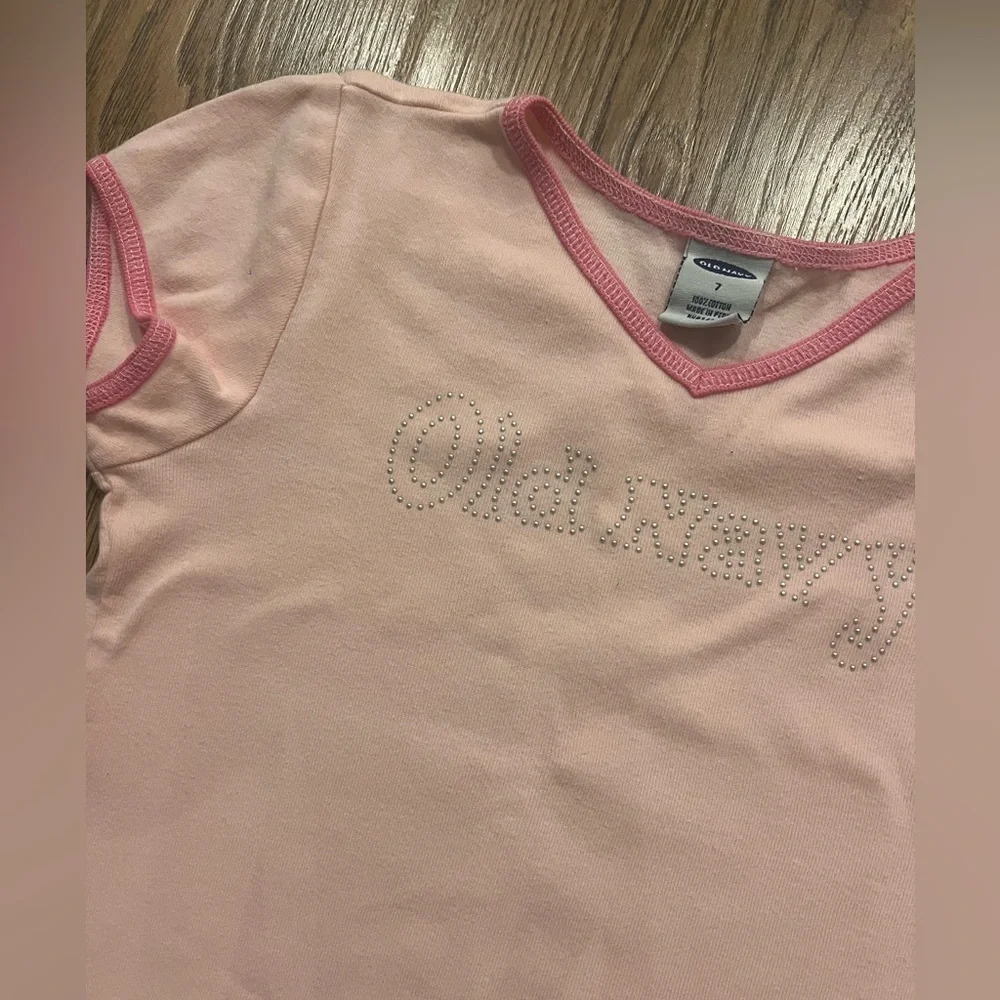 Y2K Vintage Pink Old Navy Studded Logo Tee Size 7 EUC